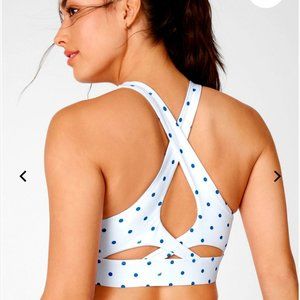Fabletics No-Bounce High-Impact Sports Bra XS in White Baja Logo Dot